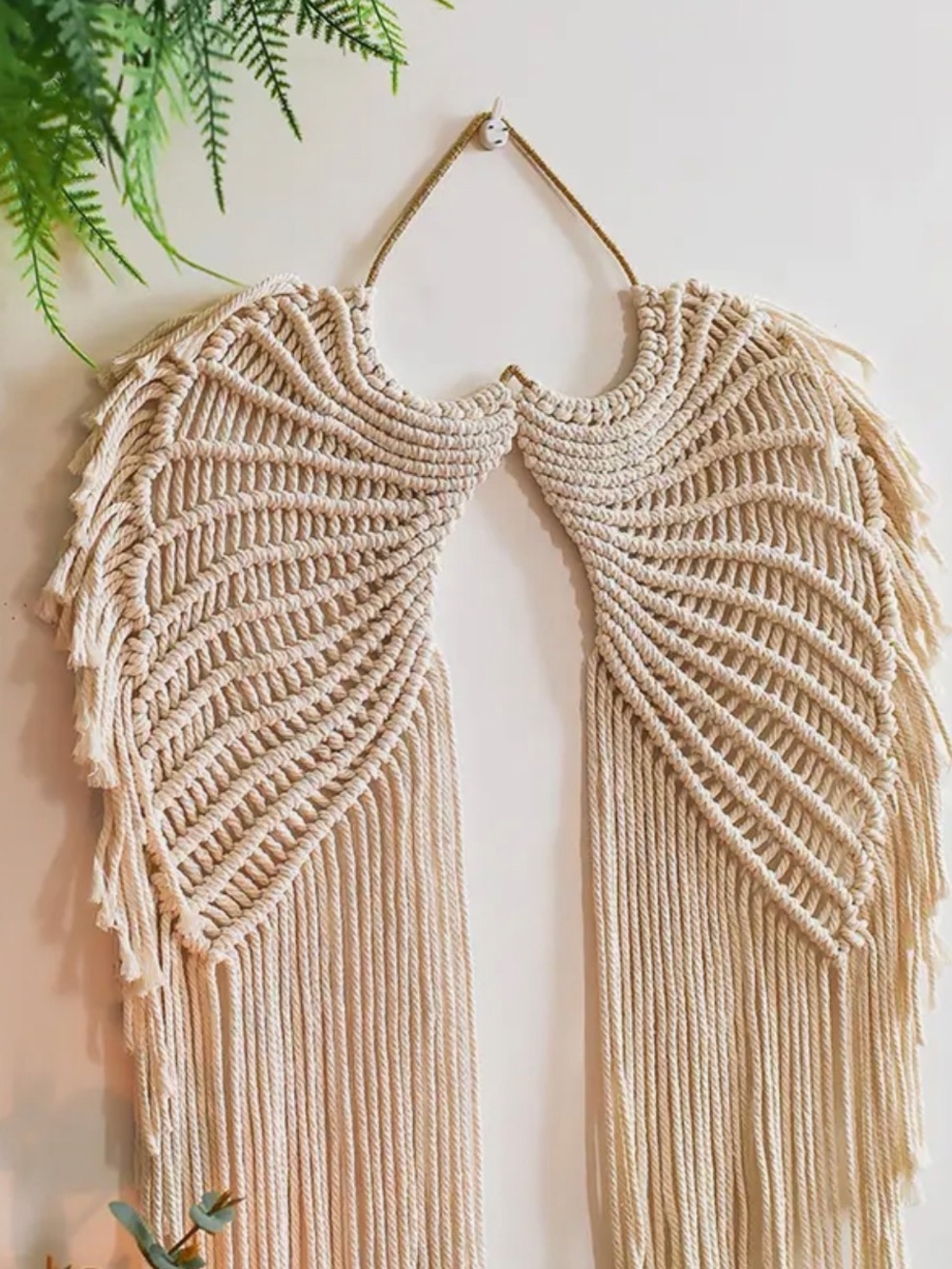 Handmade Macramé Angel Wing Tapestry with Long Tassels Wall Hanging - Picture 2 of 10